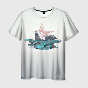 Мужская футболка 3D с принтом Су-34 в Екатеринбурге, 100% полиэфир | прямой крой, круглый вырез горловины, длина до линии бедер | авиация