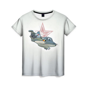 Женская футболка 3D с принтом Су-25 в Екатеринбурге, 100% полиэфир ( синтетическое хлопкоподобное полотно) | прямой крой, круглый вырез горловины, длина до линии бедер | авиация