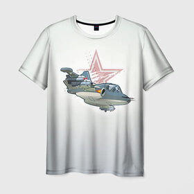 Мужская футболка 3D с принтом Су-25 в Екатеринбурге, 100% полиэфир | прямой крой, круглый вырез горловины, длина до линии бедер | авиация