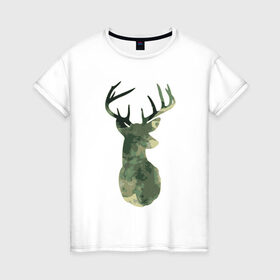 Женская футболка хлопок с принтом Deer Aquarelle в Екатеринбурге, 100% хлопок | прямой крой, круглый вырез горловины, длина до линии бедер, слегка спущенное плечо | 