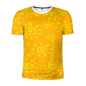 Мужская футболка 3D спортивная с принтом Солнышко в Екатеринбурге, 100% полиэстер с улучшенными характеристиками | приталенный силуэт, круглая горловина, широкие плечи, сужается к линии бедра | желтый | паттерн | солнце | яркий