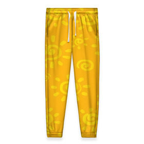 Женские брюки 3D с принтом Солнышко в Екатеринбурге, полиэстер 100% | прямой крой, два кармана без застежек по бокам, с мягкой трикотажной резинкой на поясе и по низу штанин. В поясе для дополнительного комфорта — широкие завязки | желтый | паттерн | солнце | яркий