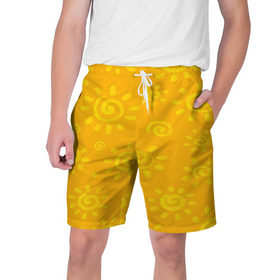 Мужские шорты 3D с принтом Солнышко в Екатеринбурге,  полиэстер 100% | прямой крой, два кармана без застежек по бокам. Мягкая трикотажная резинка на поясе, внутри которой широкие завязки. Длина чуть выше колен | желтый | паттерн | солнце | яркий