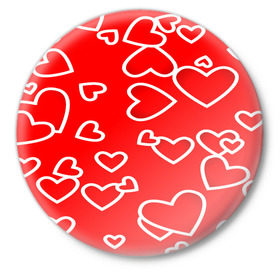 Значок с принтом Сердечки в Екатеринбурге,  металл | круглая форма, металлическая застежка в виде булавки | красный | паттерн | сердечки