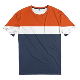 Мужская футболка 3D с принтом Триколор в Екатеринбурге, 100% полиэфир | прямой крой, круглый вырез горловины, длина до линии бедер | Тематика изображения на принте: 2017 | белый | дизайн | классика | новинки | новое | оранжевый | полосы | популярное | синий | триколор