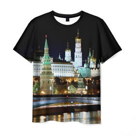 Мужская футболка 3D с принтом Москва в Екатеринбурге, 100% полиэфир | прямой крой, круглый вырез горловины, длина до линии бедер | город | ночь | пейзаж