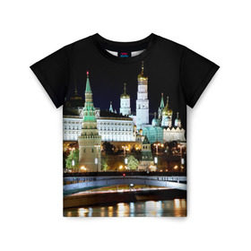 Детская футболка 3D с принтом Москва в Екатеринбурге, 100% гипоаллергенный полиэфир | прямой крой, круглый вырез горловины, длина до линии бедер, чуть спущенное плечо, ткань немного тянется | город | ночь | пейзаж