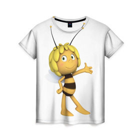 Женская футболка 3D с принтом Пчелка Майя в Екатеринбурге, 100% полиэфир ( синтетическое хлопкоподобное полотно) | прямой крой, круглый вырез горловины, длина до линии бедер | пчелка майя