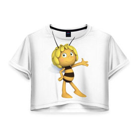 Женская футболка 3D укороченная с принтом Пчелка Майя в Екатеринбурге, 100% полиэстер | круглая горловина, длина футболки до линии талии, рукава с отворотами | пчелка майя