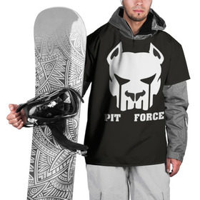 Накидка на куртку 3D с принтом Pit Force в Екатеринбурге, 100% полиэстер |  | Тематика изображения на принте: pit force | белый | боец | друг человека | животные | питбуль | порода | собака | цвет | чёрный