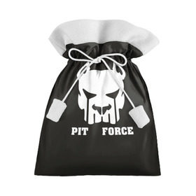 Подарочный 3D мешок с принтом Pit Force в Екатеринбурге, 100% полиэстер | Размер: 29*39 см | Тематика изображения на принте: pit force | белый | боец | друг человека | животные | питбуль | порода | собака | цвет | чёрный