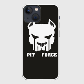Чехол для iPhone 13 mini с принтом Pit Force в Екатеринбурге,  |  | pit force | белый | боец | друг человека | животные | питбуль | порода | собака | цвет | чёрный