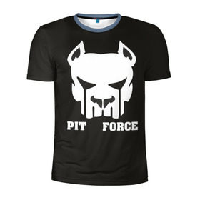 Мужская футболка 3D спортивная с принтом Pit Force в Екатеринбурге, 100% полиэстер с улучшенными характеристиками | приталенный силуэт, круглая горловина, широкие плечи, сужается к линии бедра | pit force | белый | боец | друг человека | животные | питбуль | порода | собака | цвет | чёрный
