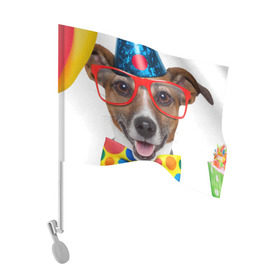 Флаг для автомобиля с принтом Джек рассел - клоун в Екатеринбурге, 100% полиэстер | Размер: 30*21 см | волкодав | дворняжка | джек | джек рассел | домашние животные | любимец | мопс | овчарка | пес | песик | питомец | рассел | сенбернар | собака | собачка