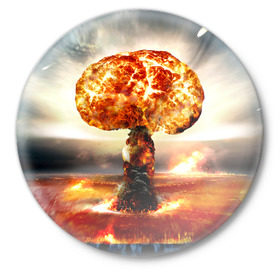 Значок с принтом Атомный взрыв в Екатеринбурге,  металл | круглая форма, металлическая застежка в виде булавки | city | earth | explosion | mushroom | night | nuclear | sky | атомный | взрыв | город | гриб | земля | небо | ночь