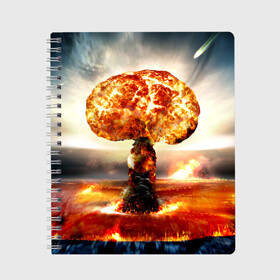 Тетрадь с принтом Атомный взрыв в Екатеринбурге, 100% бумага | 48 листов, плотность листов — 60 г/м2, плотность картонной обложки — 250 г/м2. Листы скреплены сбоку удобной пружинной спиралью. Уголки страниц и обложки скругленные. Цвет линий — светло-серый
 | city | earth | explosion | mushroom | night | nuclear | sky | атомный | взрыв | город | гриб | земля | небо | ночь