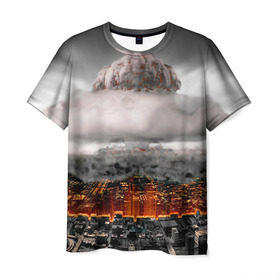 Мужская футболка 3D с принтом Атомный взрыв в Екатеринбурге, 100% полиэфир | прямой крой, круглый вырез горловины, длина до линии бедер | city | earth | explosion | heaven | mushroom | nuclear | атомный | взрыв | город | гриб | земля | небо
