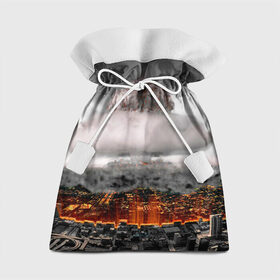 Подарочный 3D мешок с принтом Атомный взрыв в Екатеринбурге, 100% полиэстер | Размер: 29*39 см | Тематика изображения на принте: city | earth | explosion | heaven | mushroom | nuclear | атомный | взрыв | город | гриб | земля | небо