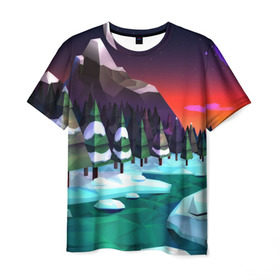 Мужская футболка 3D с принтом Polygon Nature в Екатеринбурге, 100% полиэфир | прямой крой, круглый вырез горловины, длина до линии бедер | пейзаж | яркий