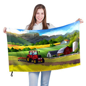 Флаг 3D с принтом Farm в Екатеринбурге, 100% полиэстер | плотность ткани — 95 г/м2, размер — 67 х 109 см. Принт наносится с одной стороны | красочный | пейзаж | яркий