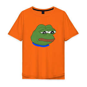 Мужская футболка хлопок Oversize с принтом SAD FROG в Екатеринбурге, 100% хлопок | свободный крой, круглый ворот, “спинка” длиннее передней части | meme | pepe frog | pepe the frog | sad frog | грустная лягушка | мем