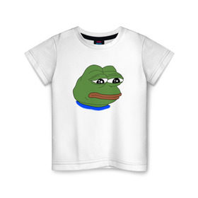 Детская футболка хлопок с принтом SAD FROG в Екатеринбурге, 100% хлопок | круглый вырез горловины, полуприлегающий силуэт, длина до линии бедер | meme | pepe frog | pepe the frog | sad frog | грустная лягушка | мем
