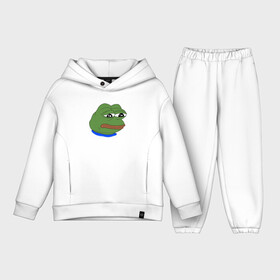 Детский костюм хлопок Oversize с принтом SAD FROG в Екатеринбурге,  |  | meme | pepe frog | pepe the frog | sad frog | грустная лягушка | мем