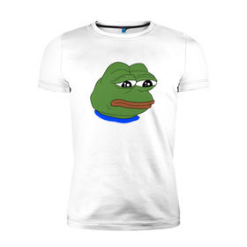 Мужская футболка премиум с принтом SAD FROG в Екатеринбурге, 92% хлопок, 8% лайкра | приталенный силуэт, круглый вырез ворота, длина до линии бедра, короткий рукав | Тематика изображения на принте: meme | pepe frog | pepe the frog | sad frog | грустная лягушка | мем