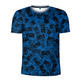 Мужская футболка 3D спортивная с принтом Будки Тардис в Екатеринбурге, 100% полиэстер с улучшенными характеристиками | приталенный силуэт, круглая горловина, широкие плечи, сужается к линии бедра | Тематика изображения на принте: doctor | tardis | who | доктор | кто | машина времени | паттерн | синий | туалет