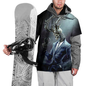 Накидка на куртку 3D с принтом Скелетон в Екатеринбурге, 100% полиэстер |  | Тематика изображения на принте: костюм | рога | скелет | череп