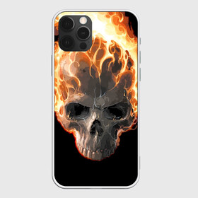 Чехол для iPhone 12 Pro с принтом Череп в огне в Екатеринбурге, силикон | область печати: задняя сторона чехла, без боковых панелей | background | black | death | fire | flame | skeleton | skull | огонь | пламя | скелет | фон | череп | черный