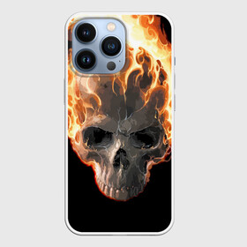 Чехол для iPhone 13 Pro с принтом Череп в огне в Екатеринбурге,  |  | background | black | death | fire | flame | skeleton | skull | огонь | пламя | скелет | фон | череп | черный