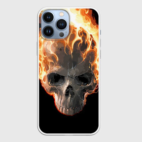 Чехол для iPhone 13 Pro Max с принтом Череп в огне в Екатеринбурге,  |  | background | black | death | fire | flame | skeleton | skull | огонь | пламя | скелет | фон | череп | черный