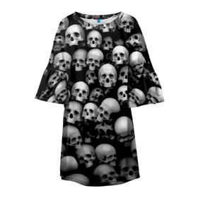 Детское платье 3D с принтом Черепа в Екатеринбурге, 100% полиэстер | прямой силуэт, чуть расширенный к низу. Круглая горловина, на рукавах — воланы | background | black | death | skeletons | skull | скелеты | фон | черепа | черный