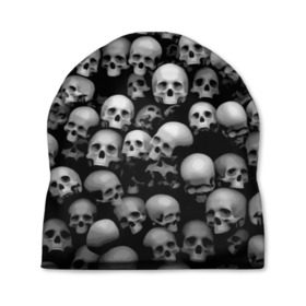 Шапка 3D с принтом Черепа в Екатеринбурге, 100% полиэстер | универсальный размер, печать по всей поверхности изделия | background | black | death | skeletons | skull | скелеты | фон | черепа | черный