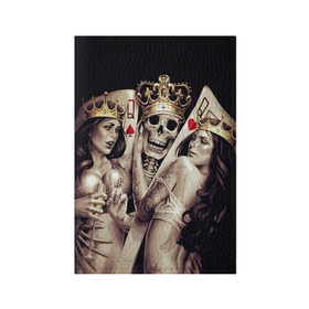 Обложка для паспорта матовая кожа с принтом Скелетоны в Екатеринбурге, натуральная матовая кожа | размер 19,3 х 13,7 см; прозрачные пластиковые крепления | background | black | cards | color | crown | death | game | girl | hearts | king | queen | skeleton | skull | spades | tattoo | девушки | игра | карты | королевы | король | короны | масть | пики | скелет | тату | фон | черви 