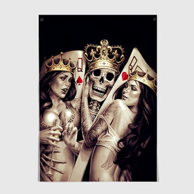 Постер с принтом Скелетоны в Екатеринбурге, 100% бумага
 | бумага, плотность 150 мг. Матовая, но за счет высокого коэффициента гладкости имеет небольшой блеск и дает на свету блики, но в отличии от глянцевой бумаги не покрыта лаком | background | black | cards | color | crown | death | game | girl | hearts | king | queen | skeleton | skull | spades | tattoo | девушки | игра | карты | королевы | король | короны | масть | пики | скелет | тату | фон | черви 