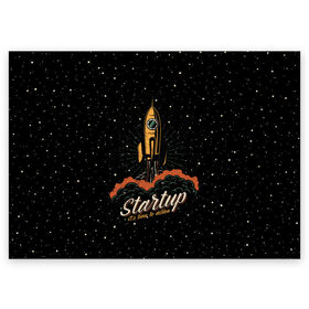 Поздравительная открытка с принтом Startup Space в Екатеринбурге, 100% бумага | плотность бумаги 280 г/м2, матовая, на обратной стороне линовка и место для марки
 | cosmos | galaxy | planet | rocket | space | star | взлет | галактика | звезды | корабль | космос | планета | ракета