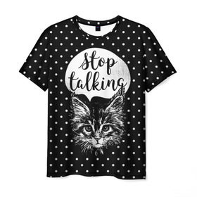 Мужская футболка 3D с принтом Stop Talking в Екатеринбурге, 100% полиэфир | прямой крой, круглый вырез горловины, длина до линии бедер | animal | beast | cat | feline | gentleman | kitty | meow | stop | talk | джентльмен | животное | зверь | кот | котенок | котик | кошка | мяу | разговор | стоп
