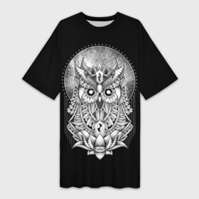 Платье-футболка 3D с принтом Королевская сова в Екатеринбурге,  |  | bird | forest | moon | nature | night | owl | queen | tatoo | wood | королева | лес | луна | ночь | природа | птица | сова | тату