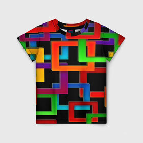 Детская футболка 3D с принтом Check maze в Екатеринбурге, 100% гипоаллергенный полиэфир | прямой крой, круглый вырез горловины, длина до линии бедер, чуть спущенное плечо, ткань немного тянется | квадраты | паттерн | разноцветный | яркий