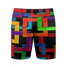 Мужские шорты 3D спортивные с принтом Check maze в Екатеринбурге,  |  | Тематика изображения на принте: квадраты | паттерн | разноцветный | яркий