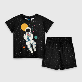 Детский костюм с шортами 3D с принтом Космический романтик в Екатеринбурге,  |  | astronaut | cosmonaut | cosmos | galaxy | moon | planet | space | star | астронавт | галактика | звезды | космонавт | космос | луна | планета | скафандр