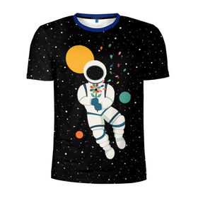 Мужская футболка 3D спортивная с принтом Космический романтик в Екатеринбурге, 100% полиэстер с улучшенными характеристиками | приталенный силуэт, круглая горловина, широкие плечи, сужается к линии бедра | astronaut | cosmonaut | cosmos | galaxy | moon | planet | space | star | астронавт | галактика | звезды | космонавт | космос | луна | планета | скафандр