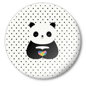 Значок с принтом Любовь панды в Екатеринбурге,  металл | круглая форма, металлическая застежка в виде булавки | Тематика изображения на принте: animal | bear | beast | forest | heart | love | nature | panda | животное | зверь | лес | любовь | медведь | панда | природа | сердце | страсть