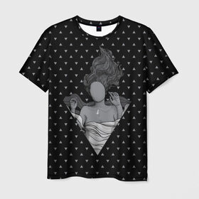 Мужская футболка 3D с принтом Молчаливая душа в Екатеринбурге, 100% полиэфир | прямой крой, круглый вырез горловины, длина до линии бедер | geometry | girl | hipster | silence | soul | triangle | women | геометрия | девочка | девушка | душа | женщина | молчание | треугольник | хипстер
