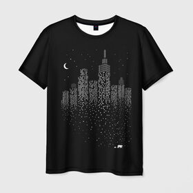 Мужская футболка 3D с принтом Ночной город в Екатеринбурге, 100% полиэфир | прямой крой, круглый вырез горловины, длина до линии бедер | Тематика изображения на принте: city | dark | galaxy | moon | night | planet | space | town | галактика | город | звезды | космос | луна | ночь | свет | столица | тьма