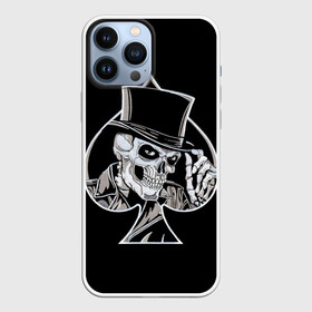 Чехол для iPhone 13 Pro Max с принтом Скелетон в Екатеринбурге,  |  | background | black | card | cylinder | death | game | hat | skeleton | skull | spades | suit | игра | карты | масть | пики | скелет | фон | цилиндр | череп | черный | шляпа