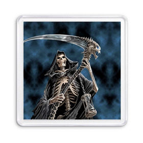 Магнит 55*55 с принтом Скелетон в Екатеринбурге, Пластик | Размер: 65*65 мм; Размер печати: 55*55 мм | death | skeleton | skull | капюшон | коса | скелет | череп