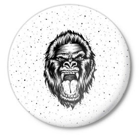 Значок с принтом Рык гориллы в Екатеринбурге,  металл | круглая форма, металлическая застежка в виде булавки | animal | beast | gorilla | head | monkey | nature | rage | roar | голова | горилла | жиивотное | зверь | обезьяна | природа | рык | ярость